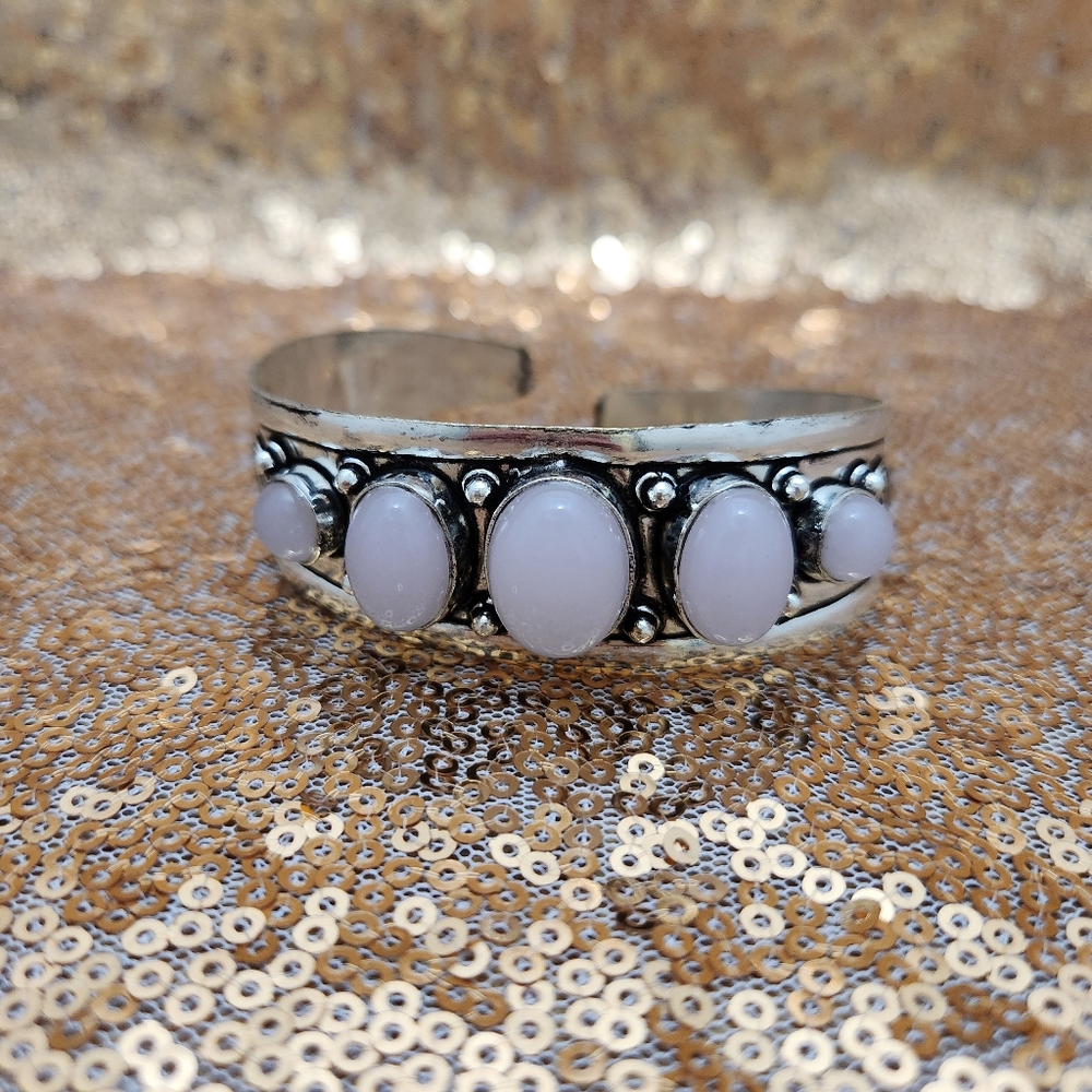 Rose Quartz and Silver Overlay Bracelet